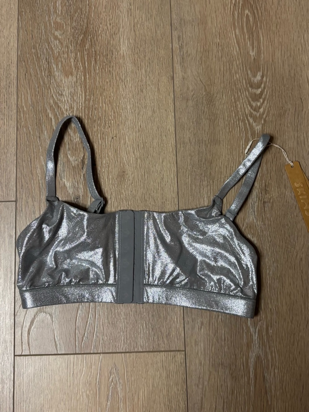 Skims Shimmer Silver Bralette — Metallic Stretch Lounge Bra